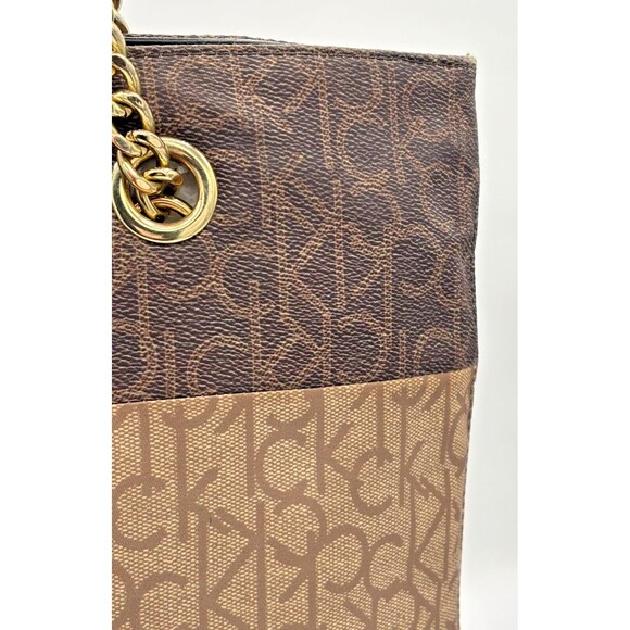 Calvin Klein Signature PVC Tote w/ Chain Strap Shoulder‎ Bag Purse Monogram EUC - Picture 3 of 16